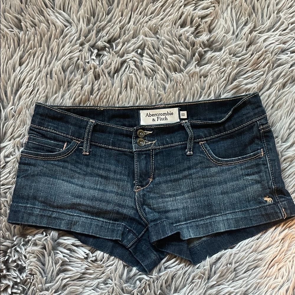 Abercrombie & Fitch Dark Blue Denim Low-Rise Jean Shorts